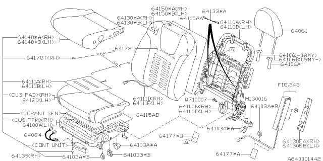 2008 Subaru Impreza STI Cover SILENCER Front Seat Back Diagram for 64115FE360