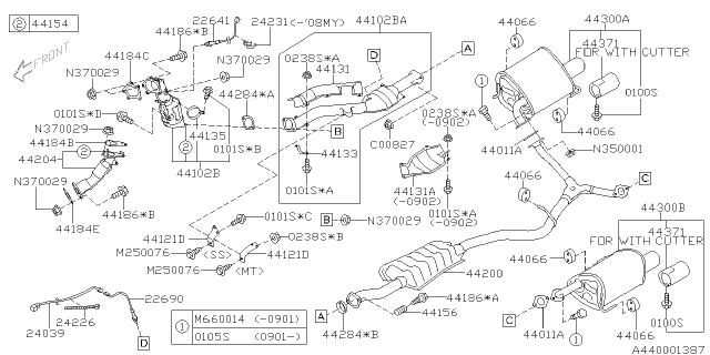 2009 Subaru Impreza Rear Exhaust Pipe Assembly Diagram for 44200FG040