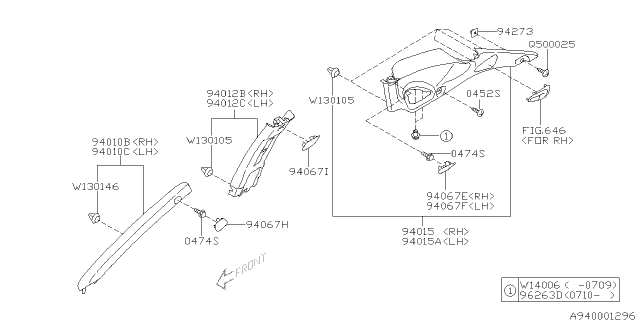 2008 Subaru Impreza WRX Trim Panel Assembly A Pillar RH Diagram for 94010FG001JJ