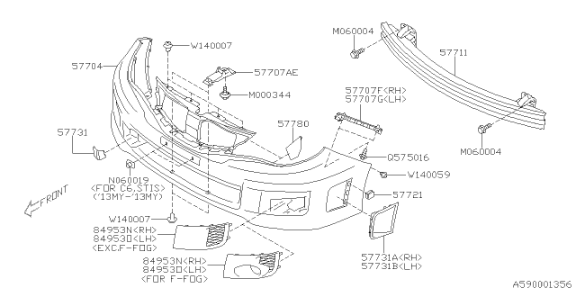 2011 Subaru Impreza Bumper Face Diagram for 57704FG111