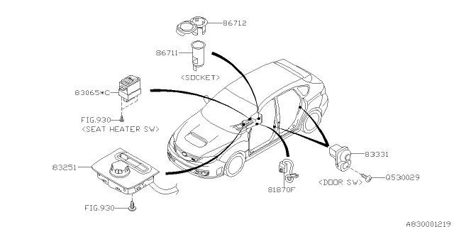 2009 Subaru Impreza STI Switch - Instrument Panel Diagram 2