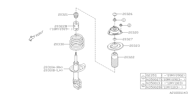 2011 Subaru Impreza WRX STRUT Complete Front LH Diagram for 20310FG130