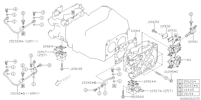 2008 Subaru Impreza Bolt Assembly Cylinder Head Diagram for 11095AA042