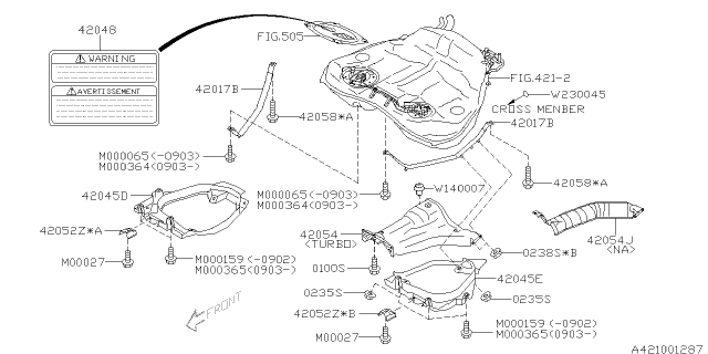 2009 Subaru Impreza STI PB001213 Protector Fuel T Diagram for 42045FG030