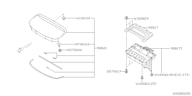 2011 Subaru Impreza WRX Duct Inner Front Hood Diagram for 90817FG050