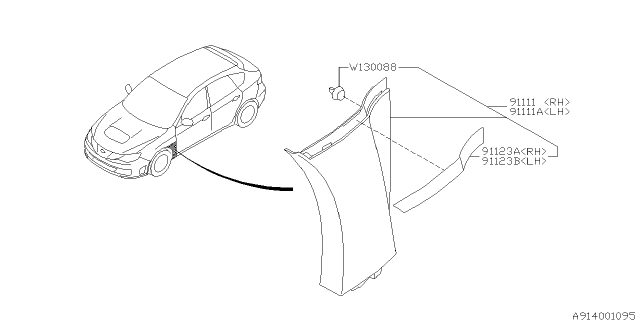 2013 Subaru Impreza WRX GARNISH Assembly Fender RH Diagram for 91112FG520NN