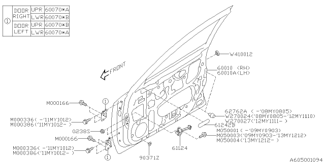 2012 Subaru Impreza WRX Front Door Panel & Rear Or Slide Door Panel Diagram 1