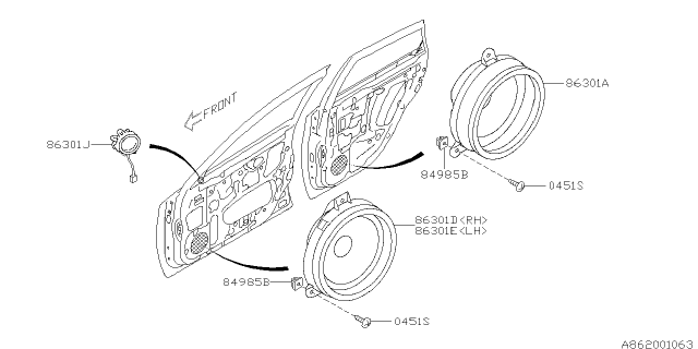 2008 Subaru Impreza STI Audio Parts - Speaker Diagram 2