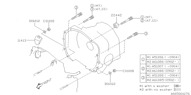 2010 Subaru Impreza Timing Hole Plug & Transmission Bolt Diagram
