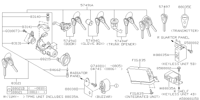 2011 Subaru Impreza Key Kit USM Diagram for 57491FG690