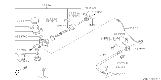 2008 Subaru Impreza STI Pipe Clutch Master Cylinder Diagram for 37250AG010