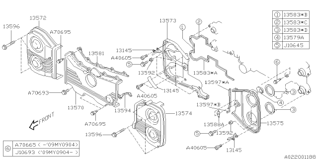 2009 Subaru Impreza WRX Cover Belt NO.2 RH Diagram for 13573AA140