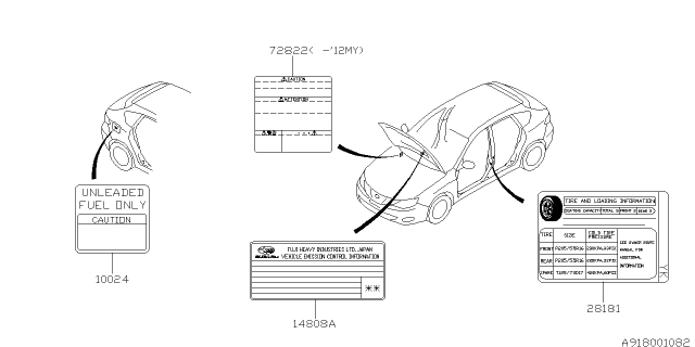 2013 Subaru Impreza WRX Label - Caution Diagram