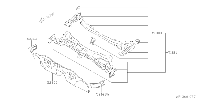 2010 Subaru Impreza STI Toe Board & Front Panel & Steering Beam Diagram