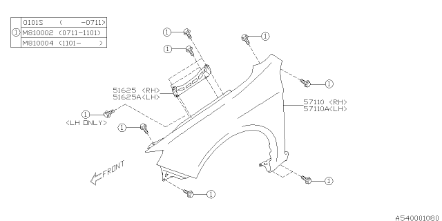 2010 Subaru Impreza WRX Fender Diagram