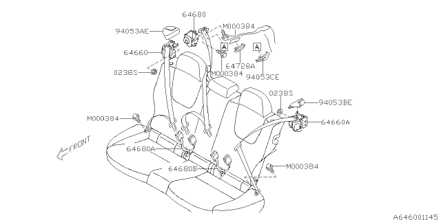 2013 Subaru Impreza WRX Center Belt Assembly Rear Out Diagram for 64681FG200JI