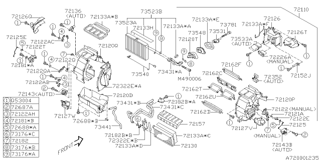 2011 Subaru Impreza Heater Case Assembly Diagram for 72120FG090