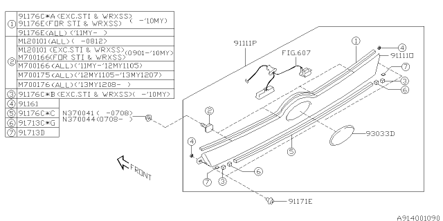 2011 Subaru Impreza STI GARNISH Assembly Rg Diagram for 91112FG142RL