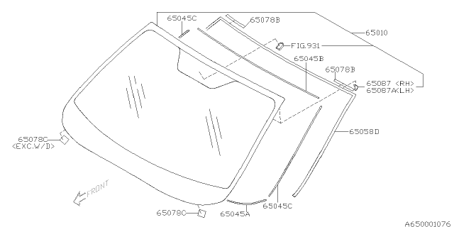 2011 Subaru Impreza WRX Windshield Glass Diagram