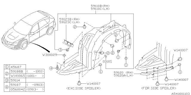 2011 Subaru Impreza WRX Mud Guard Assembly Front RH Diagram for 59110FG040