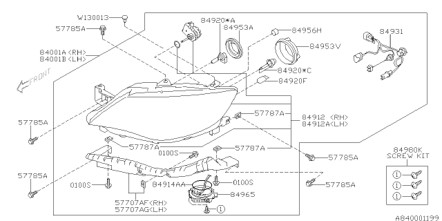 2011 Subaru Impreza Driver Side Headlamp Assembly Diagram for 84001FG330