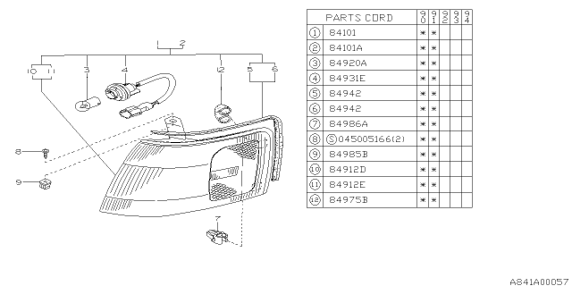 1991 Subaru Legacy Front Combination Lamp LH Diagram for 84101AA031