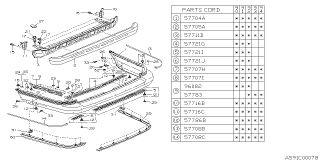 1992 Subaru Legacy Reinforcement Side Rear LH Diagram for 57743AA021