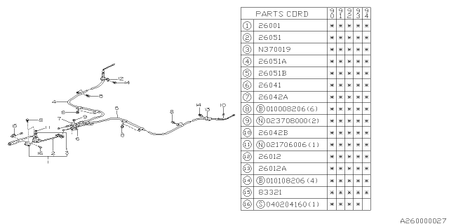 1992 Subaru Legacy Hand Brake Lever Diagram for 26001AA170