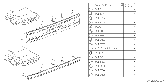 1994 Subaru Legacy Roof Rail Assembly LH Diagram for 91075AA010
