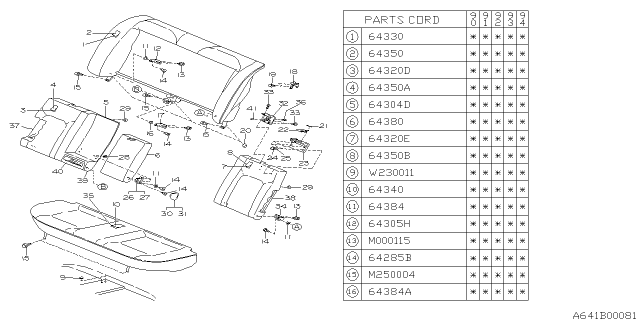 1990 Subaru Legacy Rear Center Arm Rest Assembly Diagram for 64593AA010LM