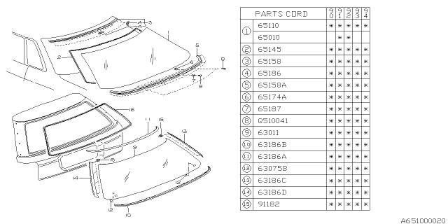 1990 Subaru Legacy PT071293 MOULDING Rear Gate Side Diagram for 65055AA040