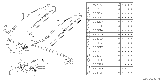 1994 Subaru Legacy WIPER Motor Assembly Diagram for 86511AA040