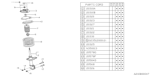 1992 Subaru Legacy STRUT Complete Front LH Diagram for 20314AA010