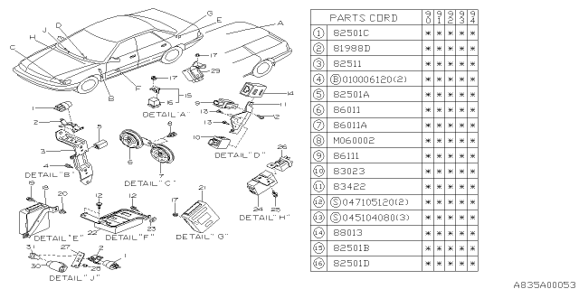 1990 Subaru Legacy Electrical Parts - Body Diagram 1