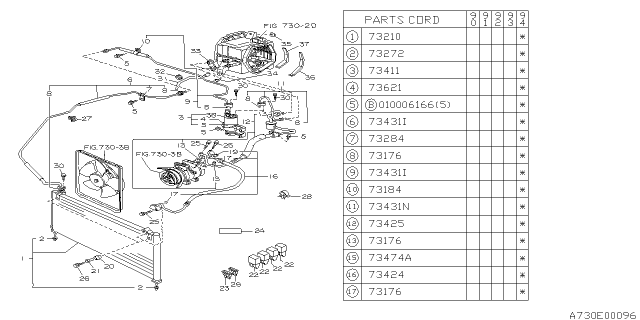 1994 Subaru Legacy EVAPORATOR Pipe Diagram for 73052AA390