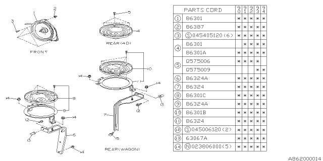 1994 Subaru Legacy Audio Parts - Speaker Diagram