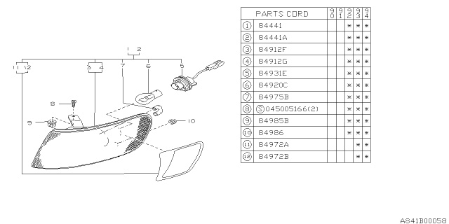 1994 Subaru Legacy Side Marker Lamp Diagram for 84982AA010