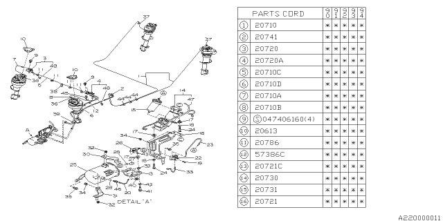 1993 Subaru Legacy Pipe SOLENOID Valve D Front LH Diagram for 20711AA100