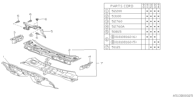 1992 Subaru Legacy Toe Board Complete LH Diagram for 52200AA020
