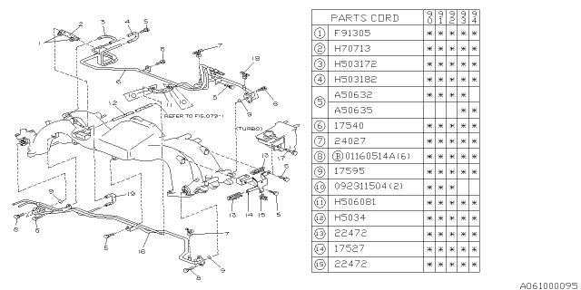 1993 Subaru Legacy PT270294 Fuel Delivery Pipe Diagram for 17540AA061