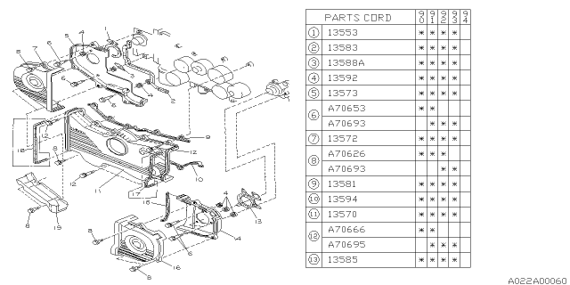 1991 Subaru Legacy Cover Assembly Timing Belt Front Diagram for 13570AA050