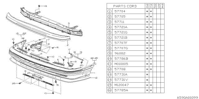 1991 Subaru Legacy Bracket Bumper Side Complete Front LH Diagram for 57790AA241