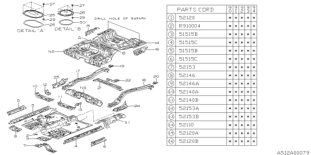 1993 Subaru Legacy Floor Pan Complete Rear Diagram for 52110AA360