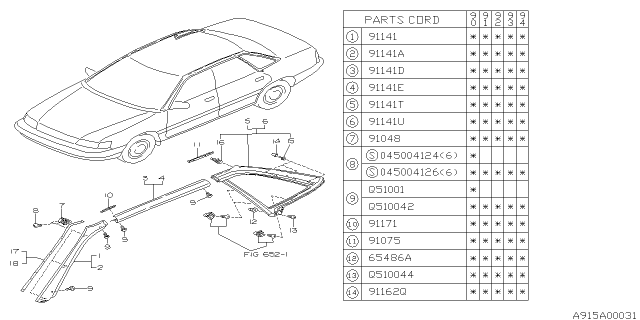 1990 Subaru Legacy Molding Diagram 1