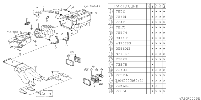 1992 Subaru Legacy Duct Heater Assembly Diagram for 72071AA310