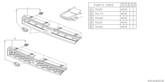 1990 Subaru Legacy Front Grille Ornament Diagram for 91053AA000