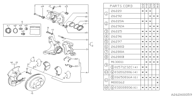 1990 Subaru Legacy PT810693 Disk Brake Assembly Front Diagram for 26220AA141