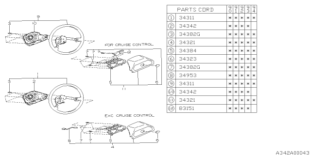 1993 Subaru Legacy Steering Wheel Assembly Diagram for 34311AA260MD