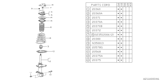 1991 Subaru Legacy STRUT Complete Rear LH Diagram for 20361AA210