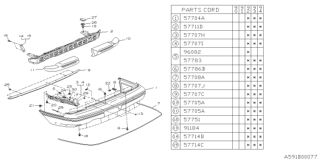 1992 Subaru Legacy Bumper Face Rear Diagram for 57720AA110